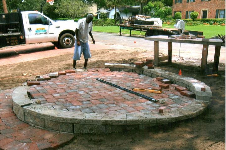 pavers retaining walls landscaping and lighting, concrete masonry, curb appeal, gardening, home improvement, landscape, stairs, Front yard seating area