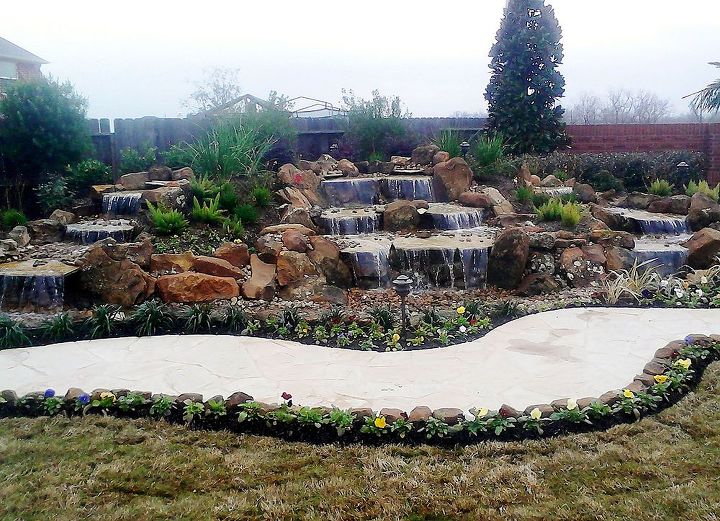 backyard pond ecosystem ponds ponds koi ponds waterfalls pondless waterfalls, outdoor living, ponds water features, Stunning pondless waterfall in Ft Bend County Disappearing waterfalls are very low maintenance
