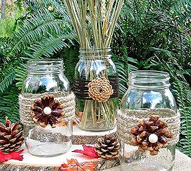 creating pine cone flowers for fall decorating, crafts, mason jars, seasonal holiday decor, thanksgiving decorations, These pine cone flower vases would be perfect for your fall decor and then onto Thanksgiving
