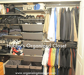 very organized closet for my hubby, closet, organizing, He loves it and it is hung by rainbow and type of clothing