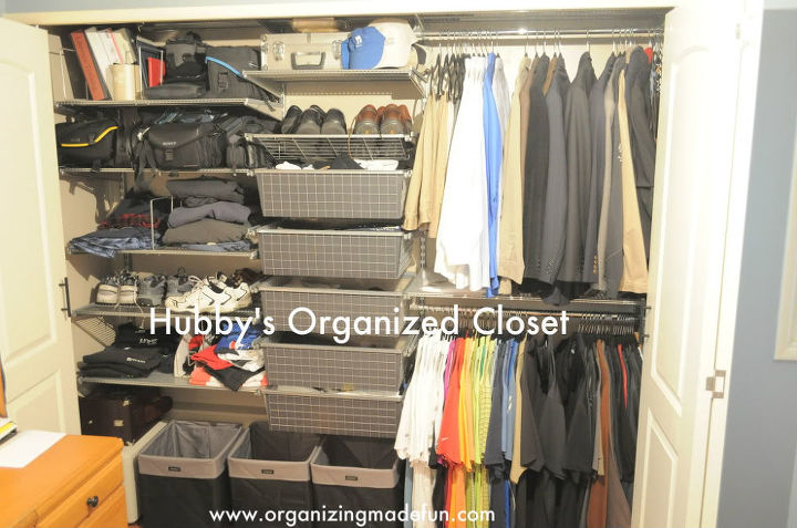 um armrio muito organizado para o meu marido, Ele adora e pendurado por arco ris e tipo de roupa
