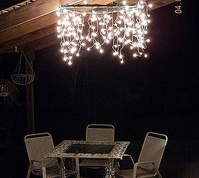 outdoor lighting, lighting, outdoor living, A Hula Hoop Chandelier brightens our patio