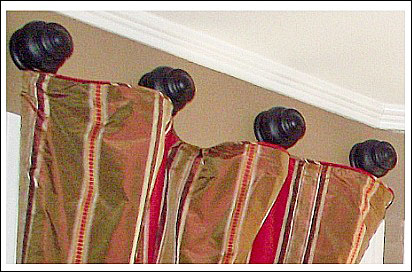 bay window treatments, home decor, window treatments, windows, My unique drapery hardware idea was to use wood finials drapery rings and drapery hooks to hang these panels The finials came in a two pack for 7 For more detailed instruction just click on the link I provided Thanks