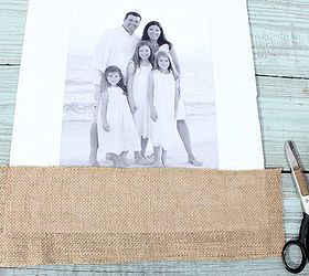 how to make a burlap mat for a picture, crafts, home decor, Cut sections of burlap ribbon to fit the sides and stick to the board