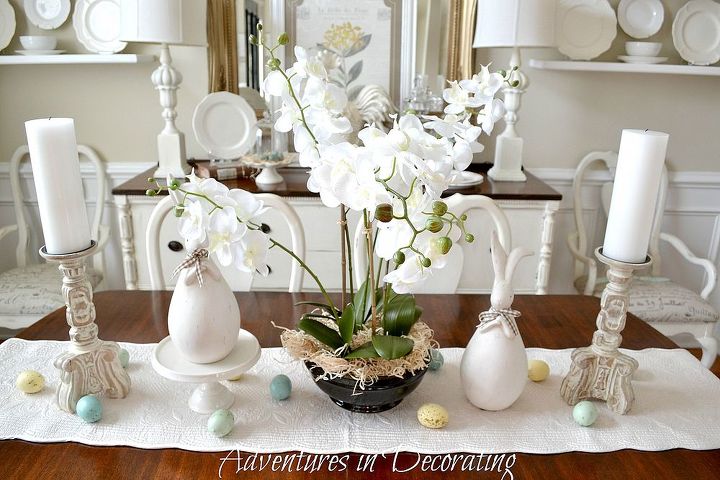 2013 easter dining room, dining room ideas, easter decorations, seasonal holiday decor, A few Spring Easter embellishments made their way onto the table too