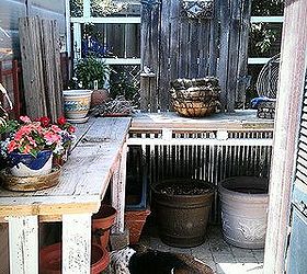potting table from 100 reclaimed items, gardening, painted furniture, pallet, repurposing upcycling, My new potting bench corner