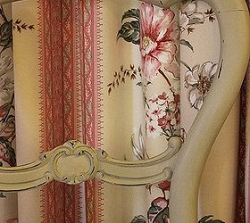 painting fabric with chalk paint, chalk paint, painted furniture, reupholster, The wooden frame got a couple coats of ASCP Versailles some clear wax and distressing to highlight the carved details