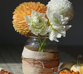 fall arrangement corn husk wrapped mason jar vase, crafts, flowers, gardening, mason jars, seasonal holiday decor, thanksgiving decorations