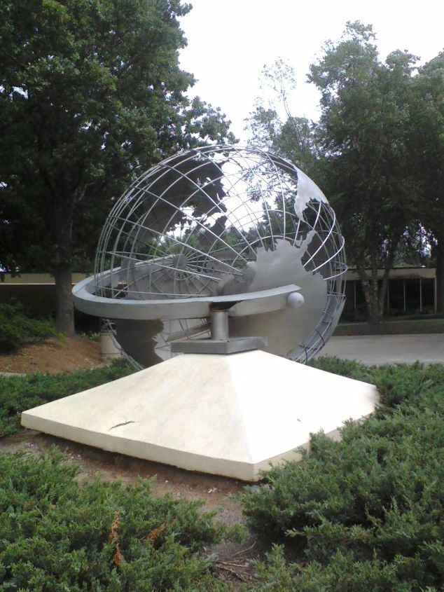 i came back in town to repair this stainless steel globe at southern polythechnic, on it side