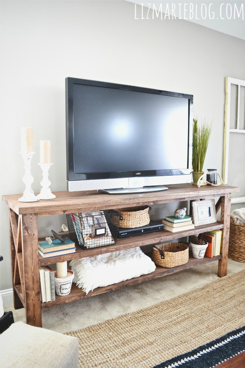 diy rustic tv console, electrical, home decor, painted furniture, rustic furniture, The stain used on this piece is Minwax special walnut