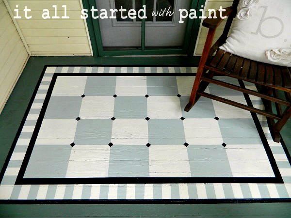 painted on front porch rug, painting, porches, Porch Rug Painted onto Landing