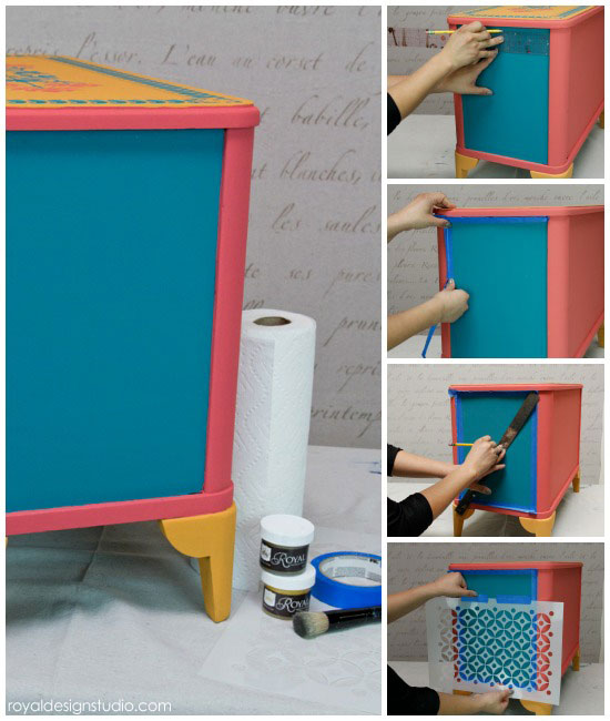 how to stencil a recessed furniture panel the easy way, painted furniture