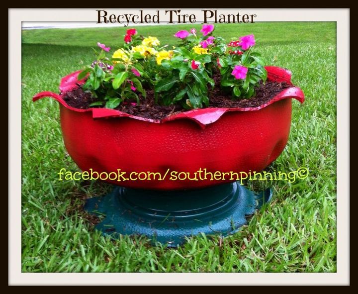 recycled tire planter project, flowers, gardening, repurposing upcycling