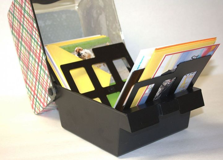 upcycled 5 5 floppy disk box used for card storage, cleaning tips, repurposing upcycling, The dividers separate each card type Now I can quickly find a card for a birthday