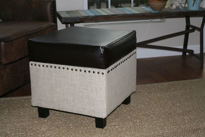 burlap ottoman, painted furniture, Burlap storage ottoman with nail heads I was happy with the results