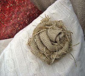 getting cozy for fall sweater pillows with a burlap rose tutorial, crafts, home decor, Burlap rose tutorial on my blog Confessions of a Plate Addict