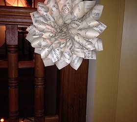 vintage sheet music wreaths, crafts, repurposing upcycling, This wreath is about 16 across I do try to stack the cones so all the points are oriented in the same direction I try didn t say it always works out