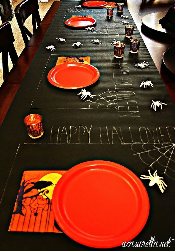 paper source inspired chalkboard table runner, seasonal holiday d cor, or 3 00 worth of black bulletin board paper No one will know the difference