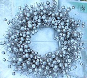 turn a fall clearance wreath into a christmas wreath, christmas decorations, crafts, seasonal holiday decor, Three coats of silver spray paint and a final coat of clear pearl gloss