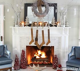 winter white christmas mantel, christmas decorations, seasonal holiday decor, White branches mercury glass and snowy mason jar candles