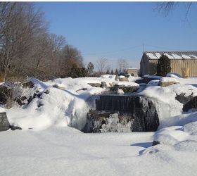 winter water features, ponds water features, Waterfall Peaking through the Snow