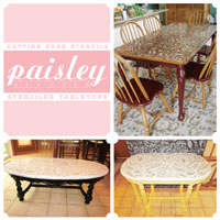 stencil your tabletops with cutting edge stencils, painted furniture, Paisley Allover Stenciled Tabletops