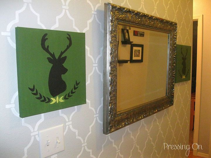quick and simple stenciled wall, foyer, painting, wall decor, The DIY art was simple and it covers up an unlovely control panel
