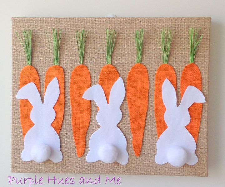 easter burlap canvas art, crafts, easter decorations, seasonal holiday decor, These little bunny rabbit silhouettes are just too cute sitting and looking at the bountiful carrots