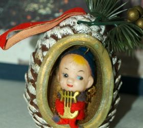 vintage and retro christmas decor, christmas decorations, seasonal holiday decor, Cute elf in a pine cone