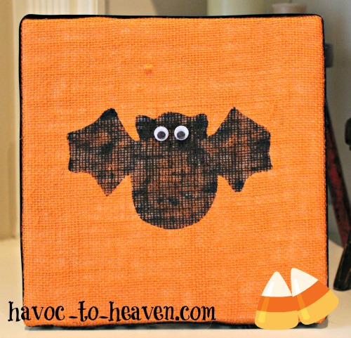 halloween burlap art, crafts, halloween decorations, seasonal holiday decor, Bat Halloween Burlap Art