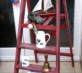 shabby chic vintage wooden step ladders red grey, painting, repurposing upcycling, shabby chic