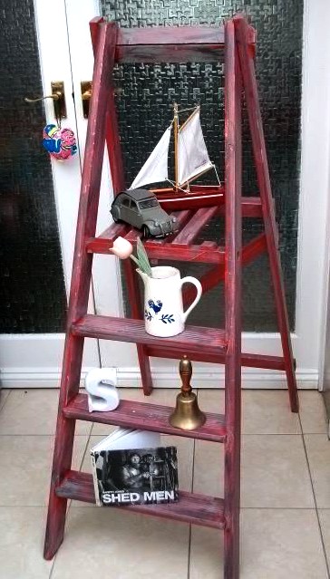 shabby chic vintage wooden step ladders red grey, painting, repurposing upcycling, shabby chic