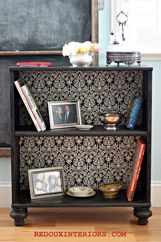 the best diy s upcycled furniture projects and tutorials by redoux, painted furniture, repurposing upcycling, Take an old stock bookshelf and transform it to an expensive Ballards Design Knockoff I added legs fabric backing and new paint finish