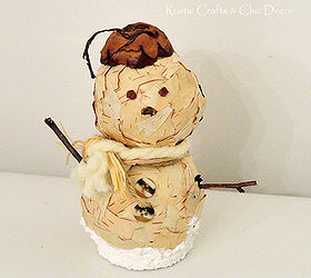 nature inspired christmas decor, christmas decorations, crafts, seasonal holiday decor, Styro foam balls are the base for this rustic birch bark snow man