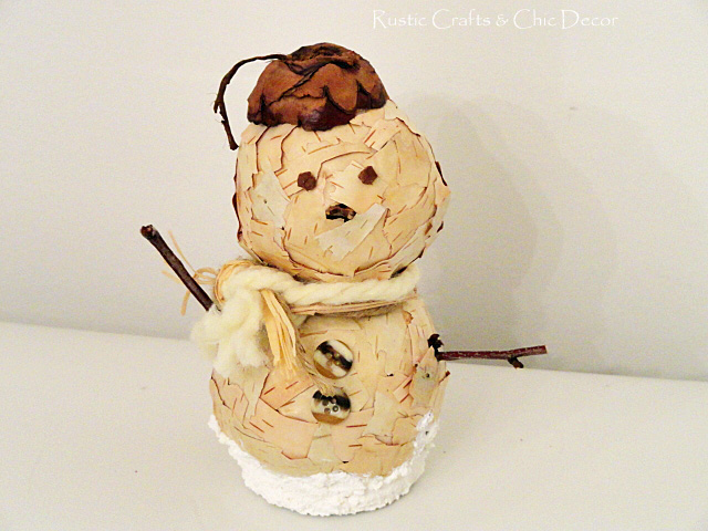 nature inspired christmas decor, christmas decorations, crafts, seasonal holiday decor, Styro foam balls are the base for this rustic birch bark snow man