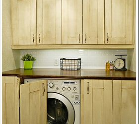 laundry room powder room, bathroom ideas, home decor, laundry rooms, Concealed Laundry machines with Ikea doors that were painted and glazed