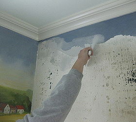 mural restoration, painting, We patched the walls to render them smooth before re priming and painting the replacement art