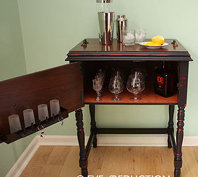 sewing cabinet upcycled into a bar cart, repurposing upcycling, After photo of sewing cabinet upcycled into a bar cart Top is a removable serving tray