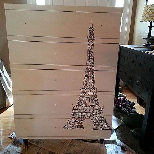 eiffel tower dresser, painted furniture, I used a permanent marker It took awhile but wasn t too time consuming