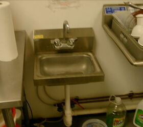 plumbing at the coffee shop, plumbing, This is a front view of the required handsink in the kitchen It is allowed to free flow into a floor receptor No trap is required but you could put one in if you desired