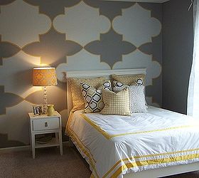 decorative wall treatments, home decor, painting, wall decor, Large pattern I cut and painted and then added a band of yellow to pick up the accent color in the room Painted for Terri Kemp Interiors