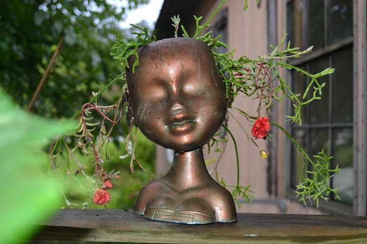 faux copper head planter, crafts, gardening, painting, repurposing upcycling, This is finished head planter