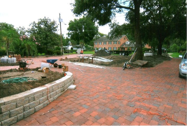pavers retaining walls landscaping and lighting, concrete masonry, curb appeal, gardening, home improvement, landscape, stairs, New driveway and retaining walls