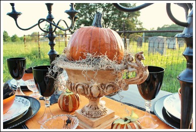 halloween party table, crafts, halloween decorations, painting, seasonal holiday decor, I purchased this plastic pumpkin from Hobby Lobby It looked so fake SO I antiqued it with antiquing gel Much better