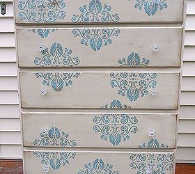 adding interest with shabby paints texture and a stencil, painted furniture