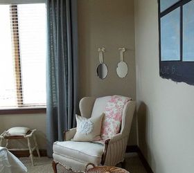 little sisters big girl bedroom reveal, bedroom ideas, home decor, shabby chic, DIY Wing upholstered chair with artwork and DIY pillow