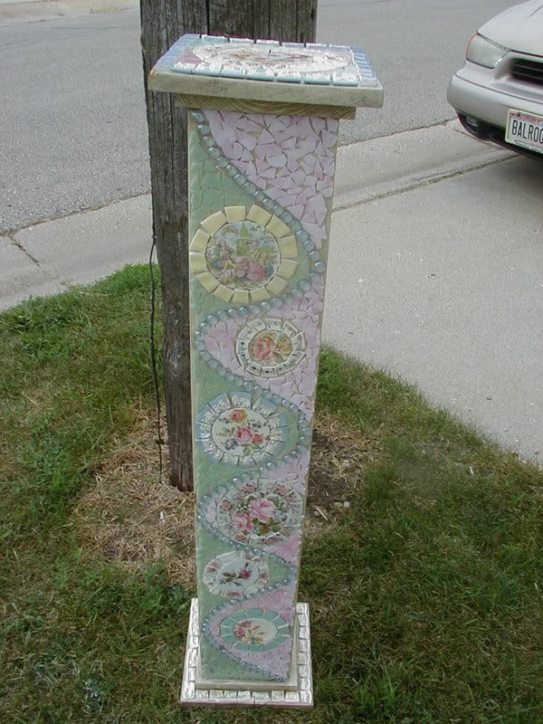 more of my mosaics, painted furniture, tiling, This is a plant stand