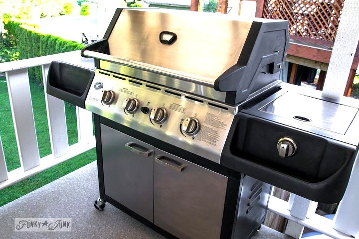 from dumping ground to patio again let s visit, outdoor furniture, outdoor living, painted furniture, patio, It is SO NICE to not want to wear gloves to grill something up now This thing SPARKLES thanks to my Mr Clean Let s eat