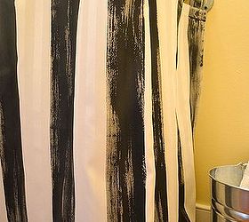 make a pedestal sink skirt from a shower curtain, bathroom ideas, crafts, diy, home decor, how to, Once the paint is dry use shower curtain rings to hang it on the rod To see how the rod was made see