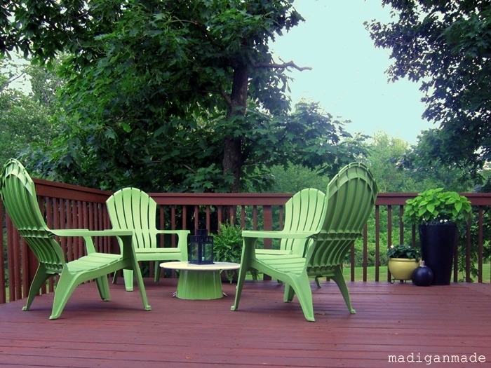 an inexpensive bright green outdoor update, decks, outdoor furniture, outdoor living, painted furniture, use inexpensive green furniture to brighten a space